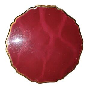 Shakelee England Gold Compact Vintage Star Pattern Deep Red Enamel Mirror Powder